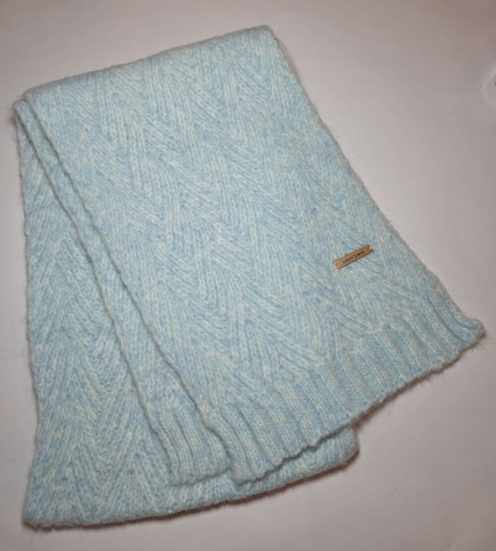Knitted Wool Faux Cashmere Blue Scarf Winter Cozy Feminine Soft Quiet Luxury